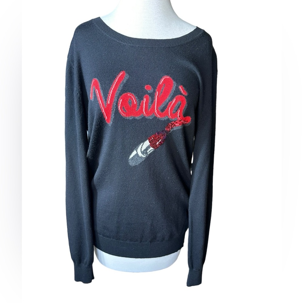 Markus Lupfer 100% Merino Wool Long Sleeve Knit Graphic Sweater